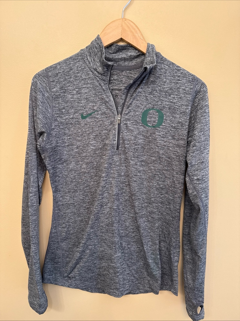 Nike Gray Heathered Quarter-Zip with Green Oregon Ducks